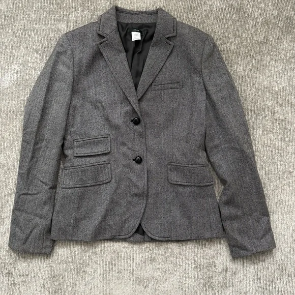 J.Crew Women’s Wool Herringbone Blazer Gray Size 8 Classic Work Jacket - Picture 2 of 8